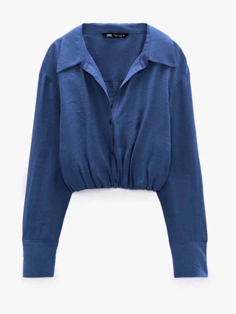 Zara Deep Blue Cropped Button-Down Shirt